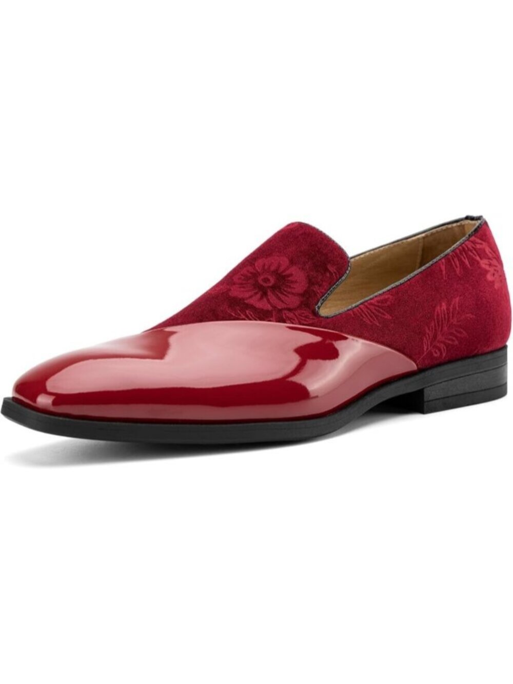 Men's Red Velvet Patent Leather Tuxedo Classic Slip On Loafers Dress Shoes